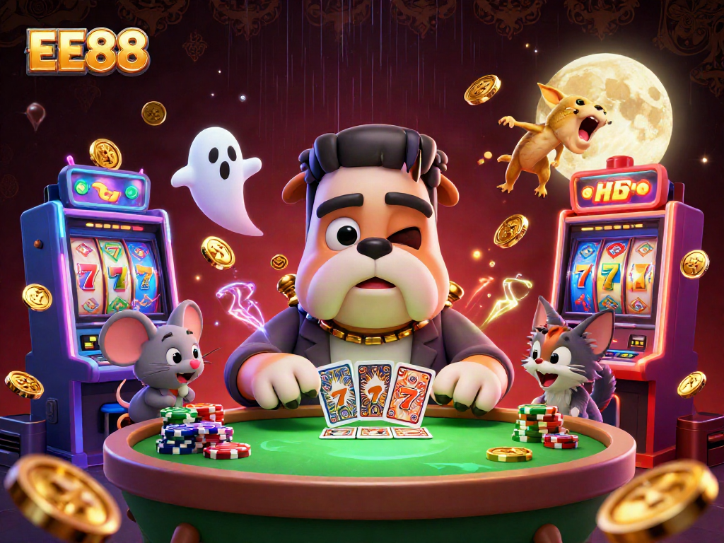 EE88 offers thrilling slot experiences, with a 3D bulldog dealer and vibrant jackpot elements.