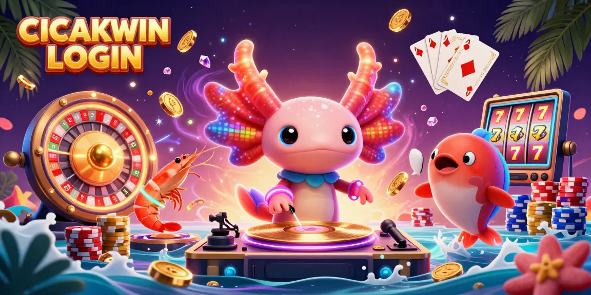 Engage with the exciting world of CICAKWIN LOGIN featuring neon characters and vibrant casino elements.