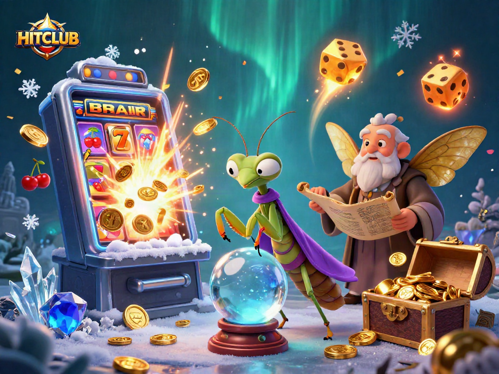 Engage with HITCLUB's interactive gaming experience featuring vibrant casino elements and mystical characters.