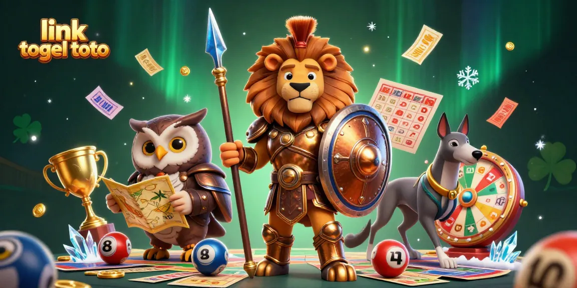 Mengambil peluang dari link togel toto, singa prajurit berdiri gagah dikelilingi elemen permainan lotere.