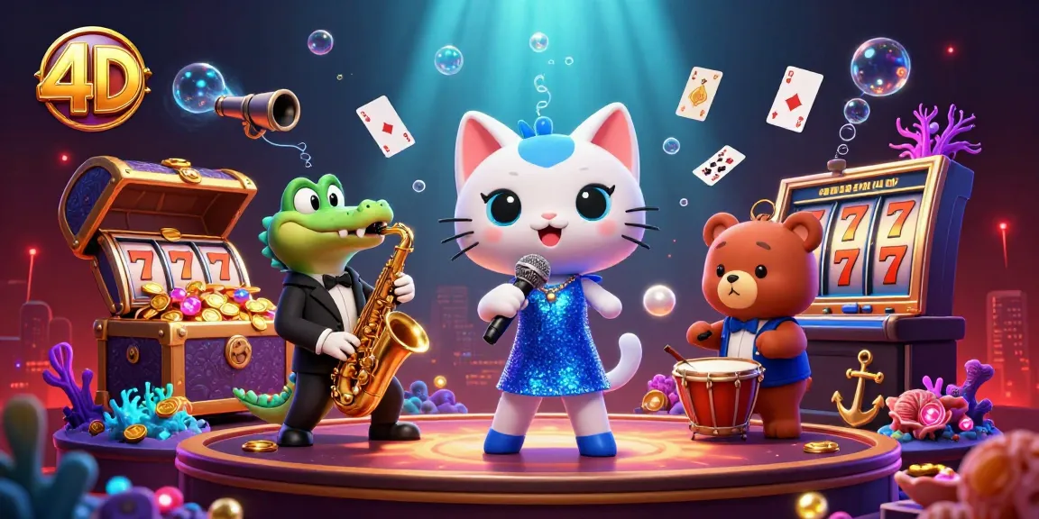 Engage in thrilling 4D slots action amid vibrant casino scenes with charismatic animal performers.
