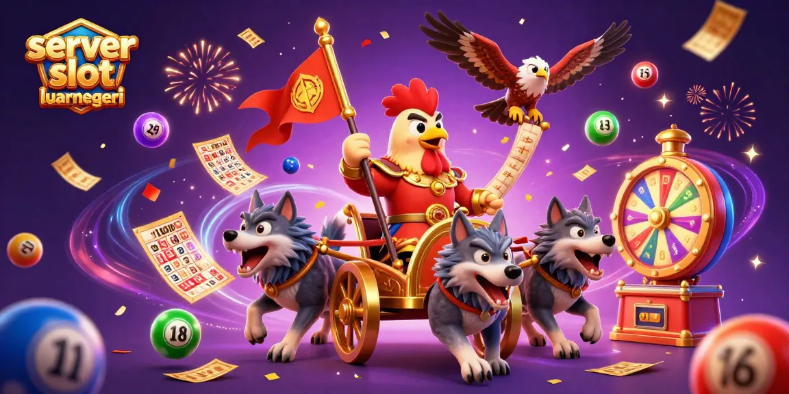 Engage with the vibrant server slot luar negeri scene featuring a rooster warlord in a dynamic casino chariot.