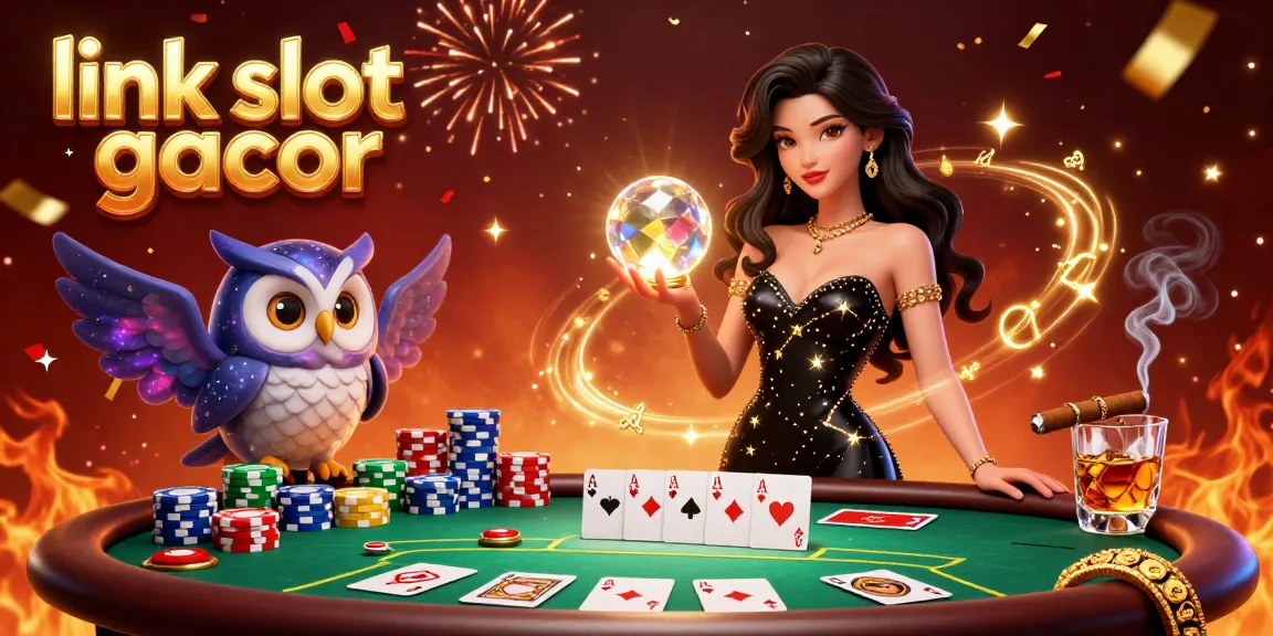 Engage with link slot gacor while enjoying a vibrant 3D casino scene showcasing dynamic characters and poker elements.