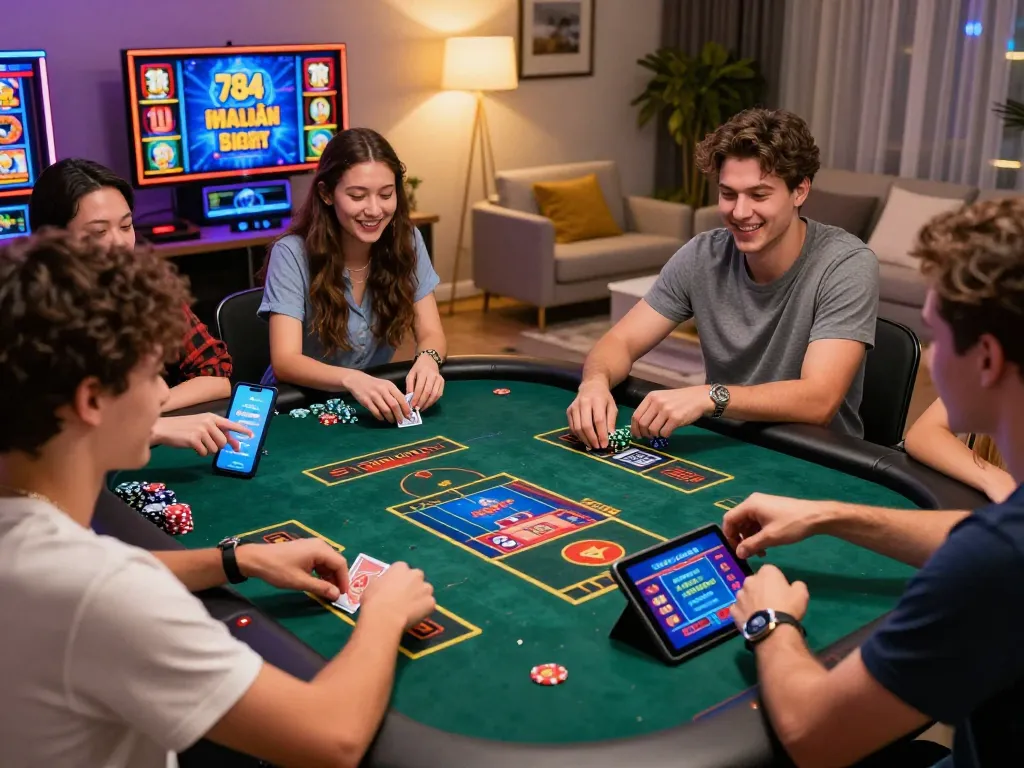 Exciting online gaming experience at nhà cái 78win with friends enjoying virtual casino games.