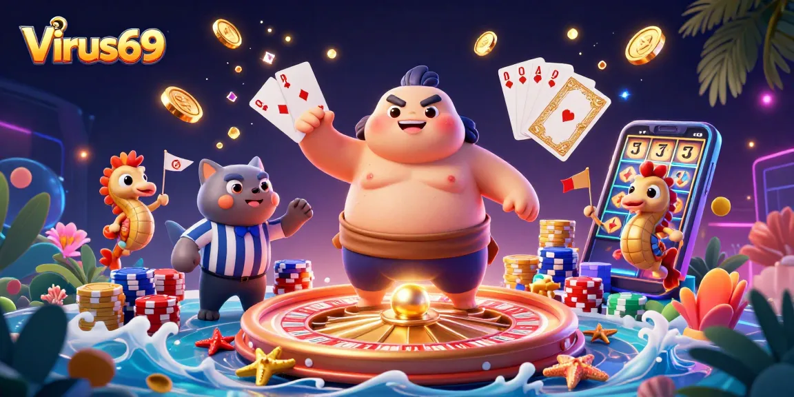 Play thrilling games at Virus69 with a colorful underwater casino scene featuring a fugu and catfish.