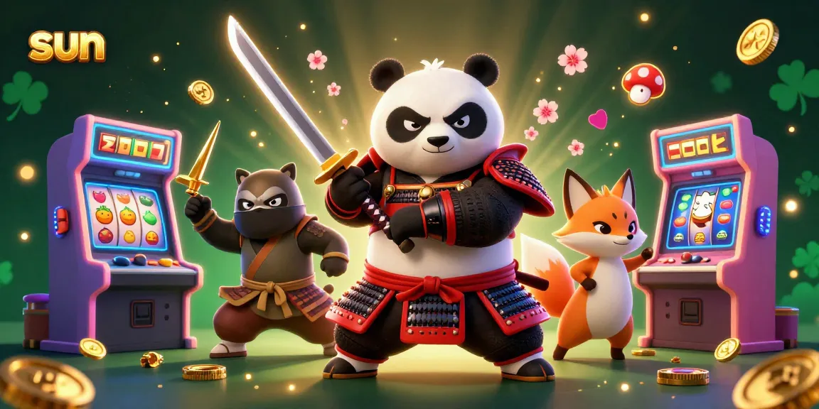 Experience thrilling gameplay at sun with an engaging fantasy scene of samurai panda and ninja fox.