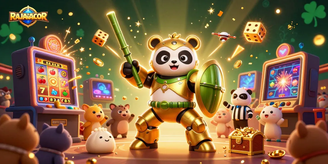 RAJAGACOR menyajikan keajaiban kemenangan dengan panda emas dalam pertarungan kasino yang megah.
