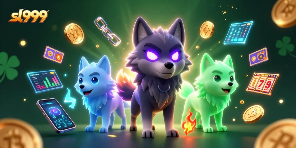 Win big at sl999 with ghostly wolves, neon crypto elements, and slot reels in a lively 3D scene.