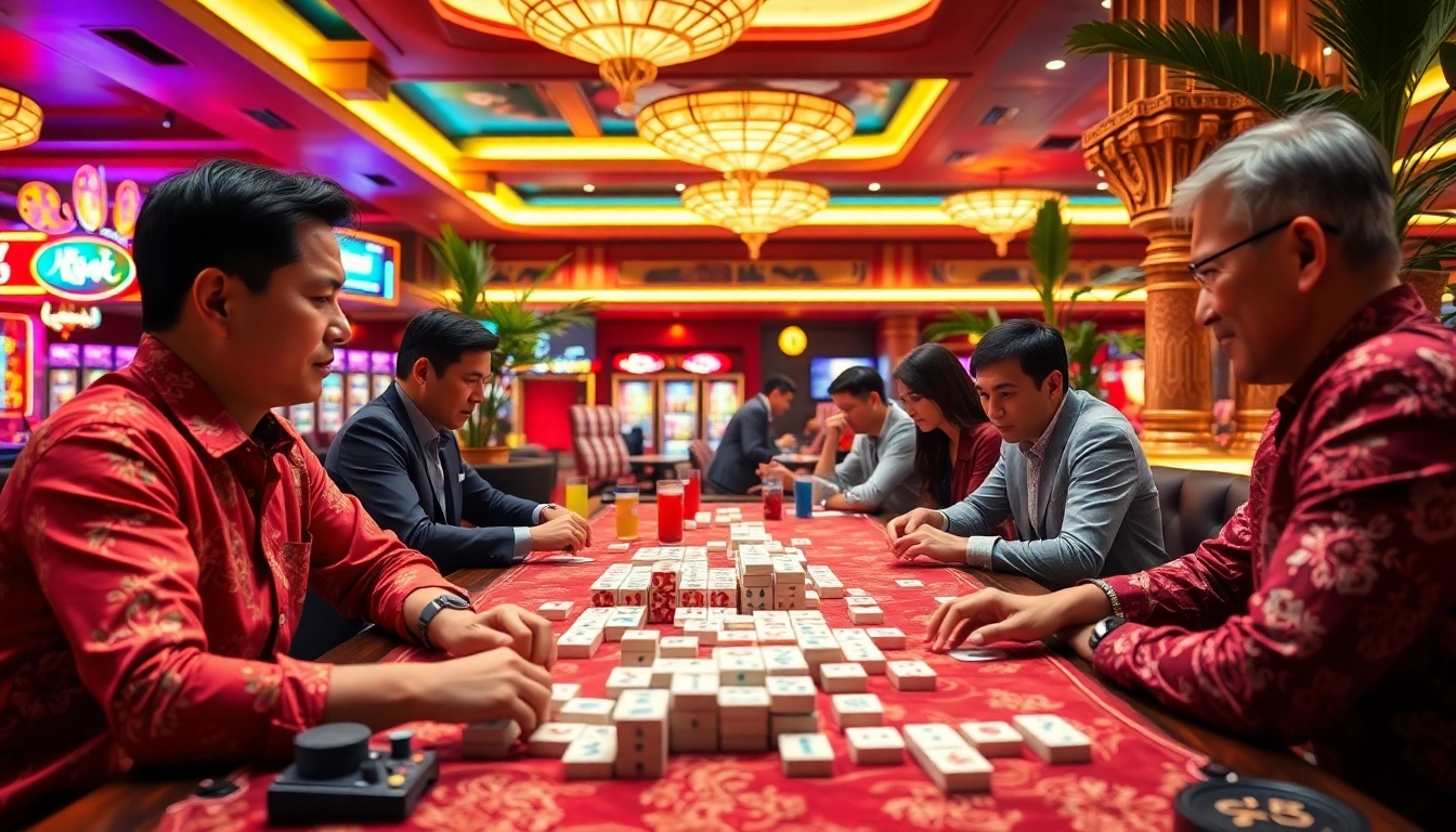 Permainan mahjong di situs bossmahjong yang meriah dengan pemain berpikir strategis.