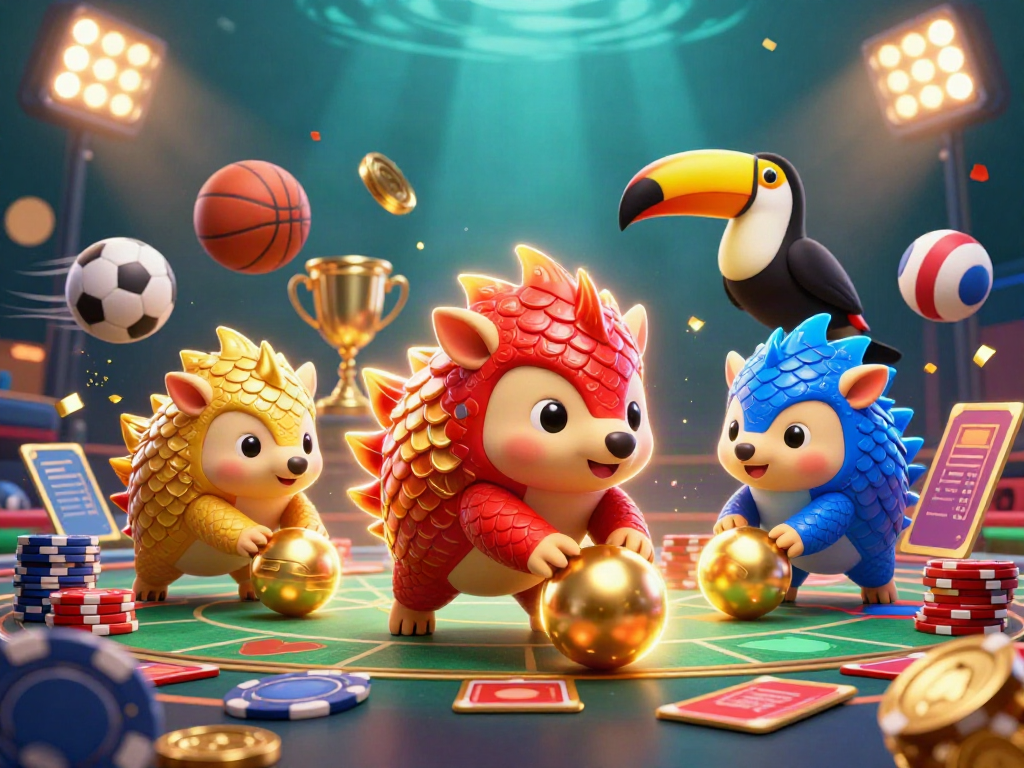 Tangkap momen seru dengan Edatoto, pangolin bertarung di dunia kasino dengan chip poker dan bola olahraga.