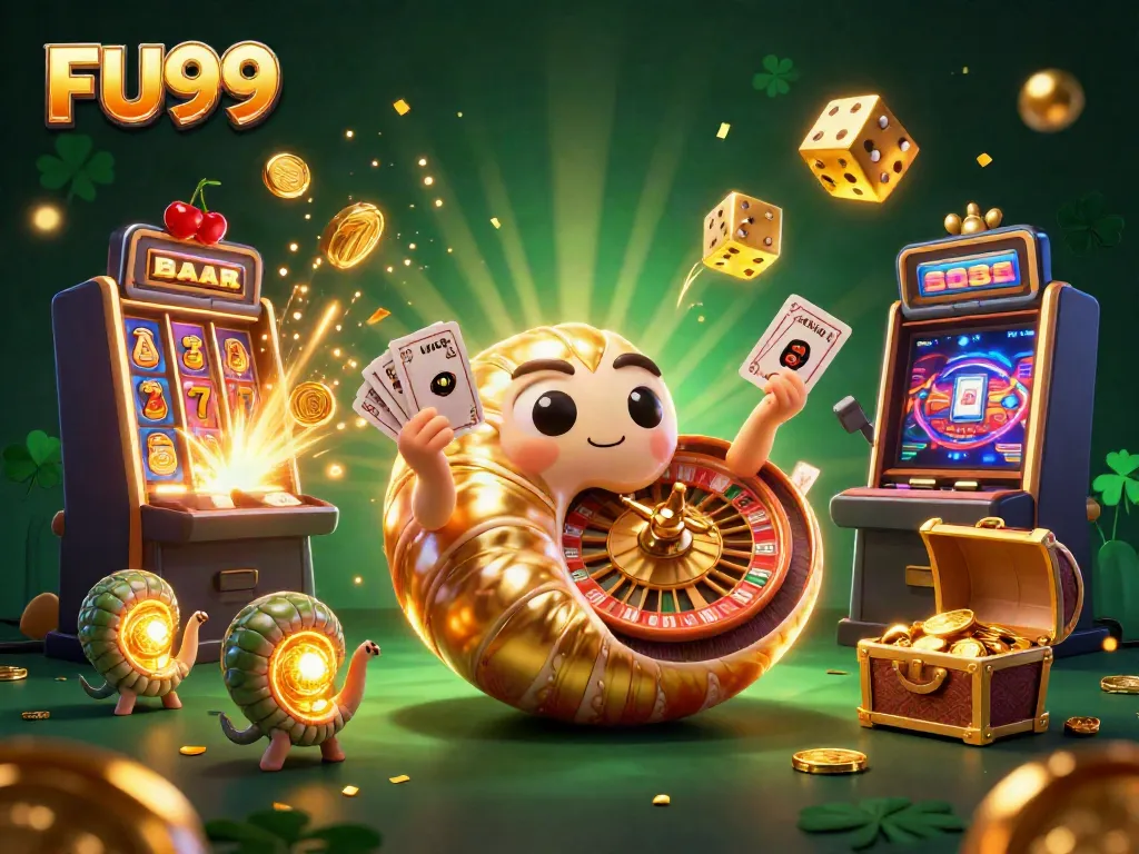 Engage with top-tier gaming at FU99 featuring a vibrant casino scene with jackpot elements and 3D characters.