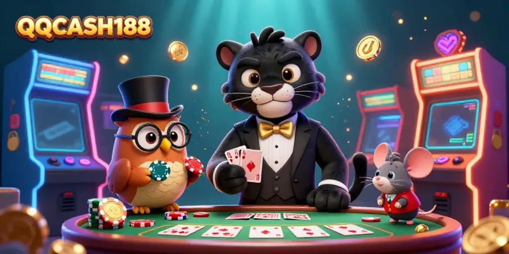 Engage in thrilling gaming with QQCASH188, where a black panther dealer brings excitement to the casino.