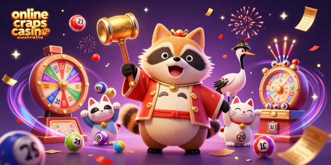 Experience excitement at the online craps casino Australia with vibrant gaming elements and festive characters.