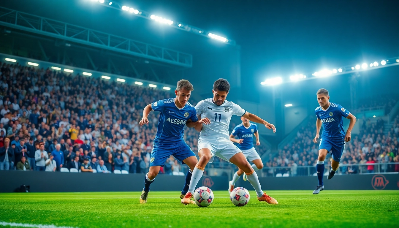 AE888 Football players showcasing teamwork in an exciting match.