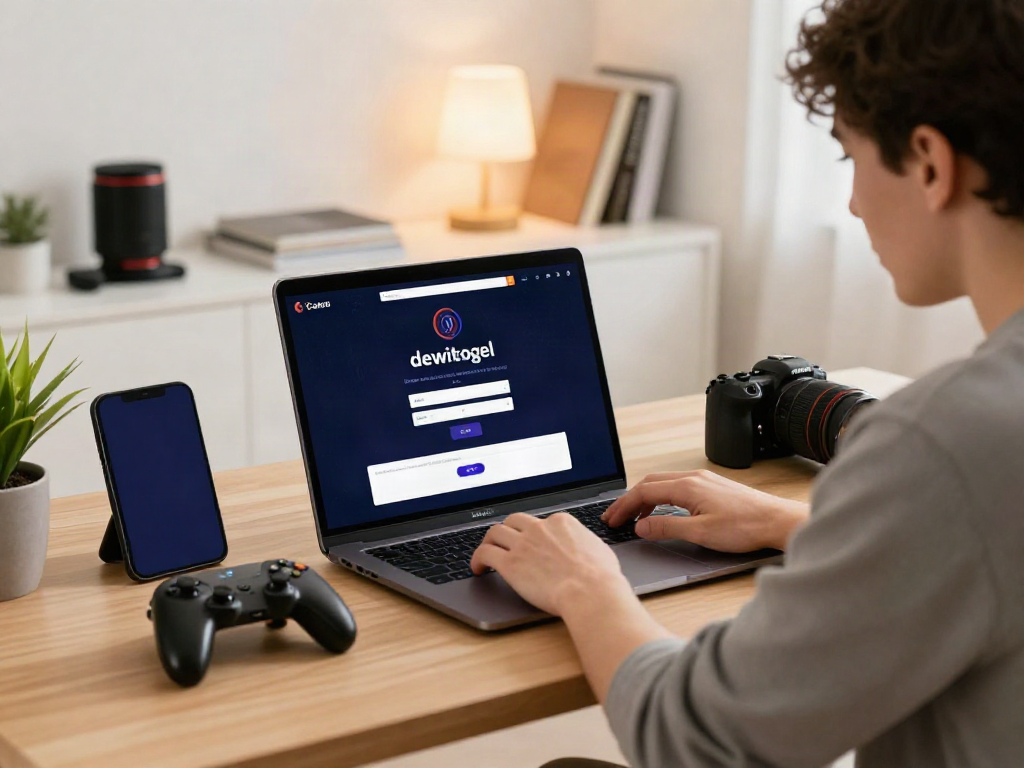 Gambaran pengguna melakukan dewitogel login di laptop dalam suasana nyaman di rumah.