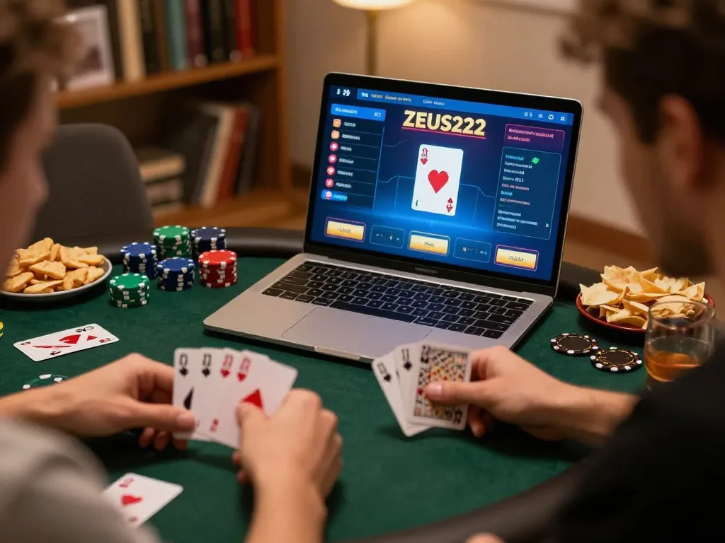 Experience the excitement of online poker with ZEUS222 as players analyze their strategies.
