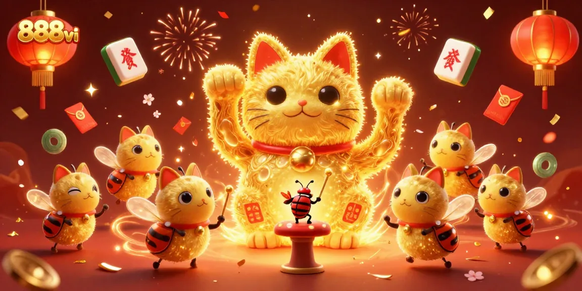 Experience the excitement at 888vi with a vibrant lucky cat and casino symbols in a rich 3D celebration.