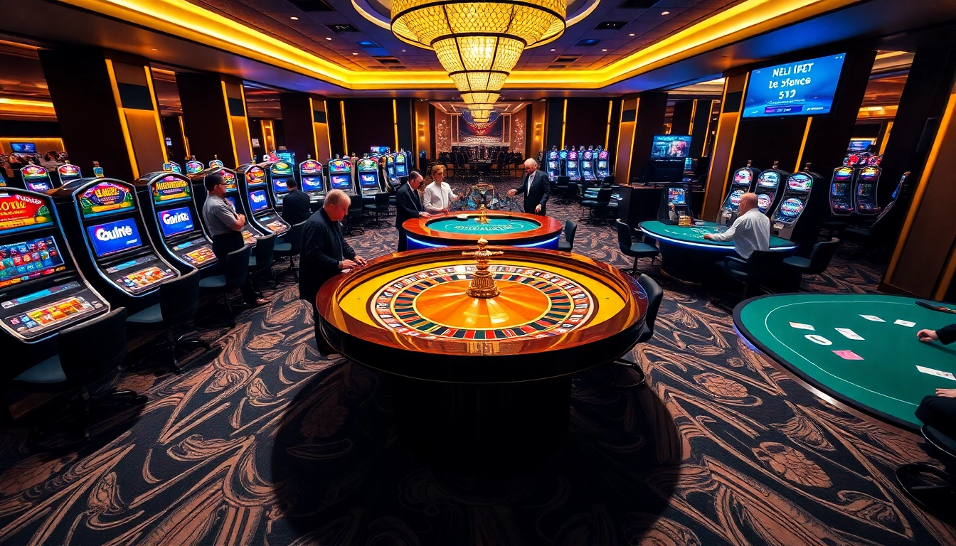 Experience the excitement of bola gila at a luxury casino with vibrant tables and players.