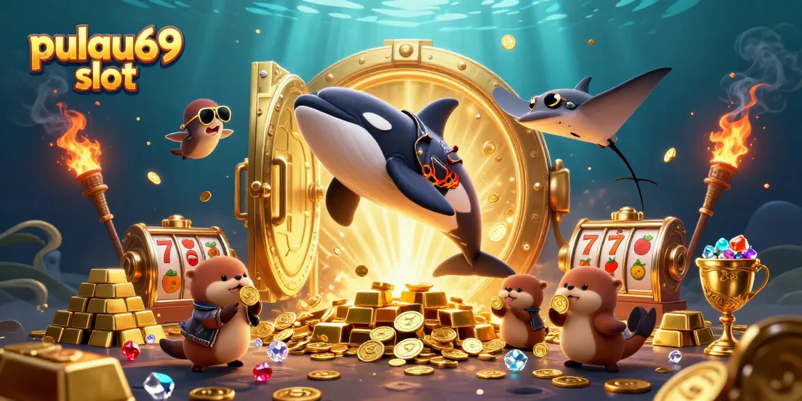 Win big with pulau69 slot in this vibrant 3D illustration featuring playful sea creatures.