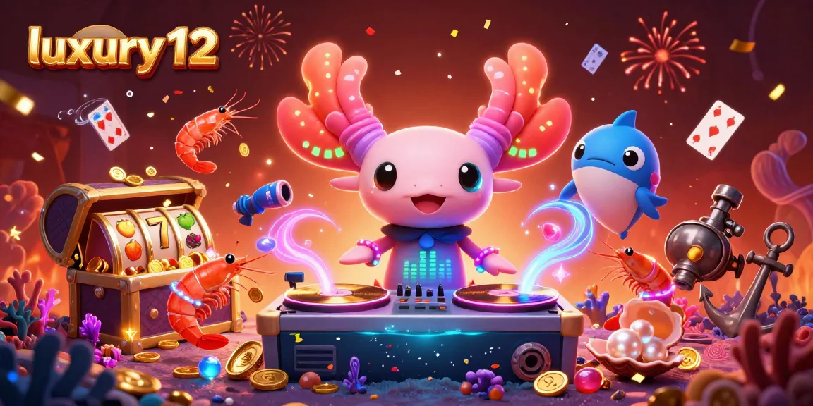 Engage with the luxury12 experience in this vibrant 3D scene of casino-themed underwater gaming.