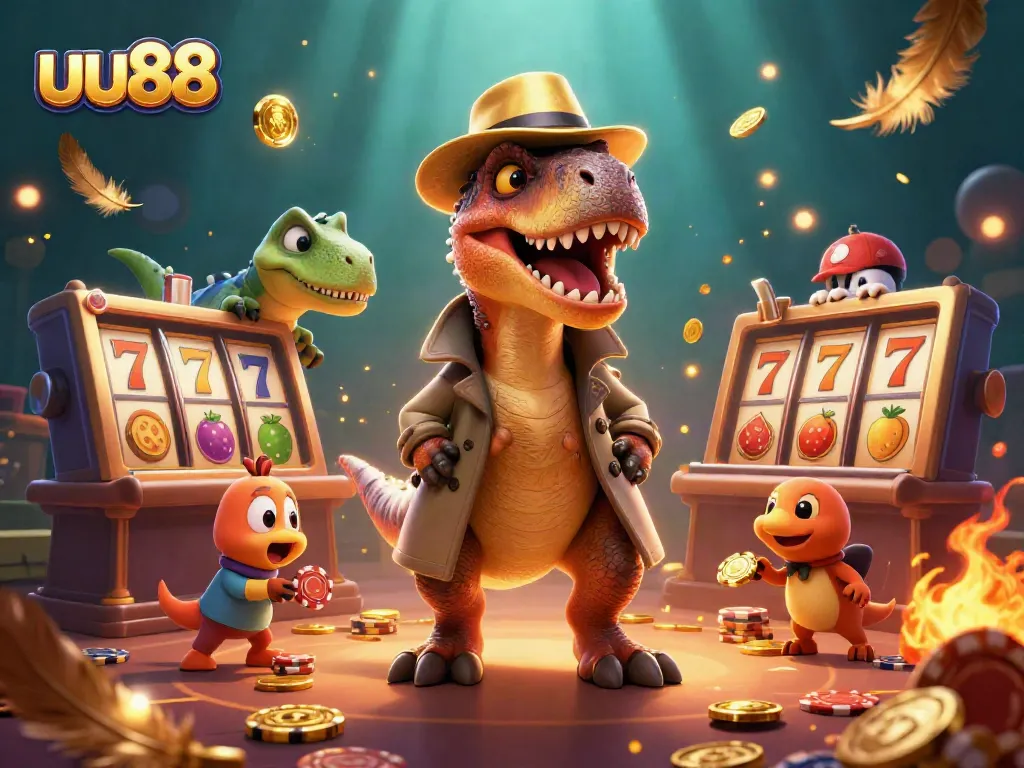 Experience thrilling gameplay with uu88 in this dynamic casino illustration featuring unique characters and rich details.