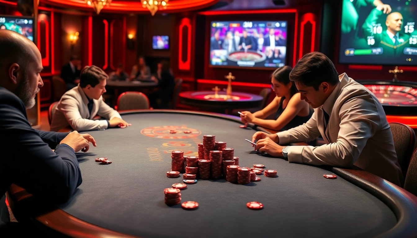 Vào Lưới TV engaging viewers with live sports betting in a vibrant casino atmosphere.