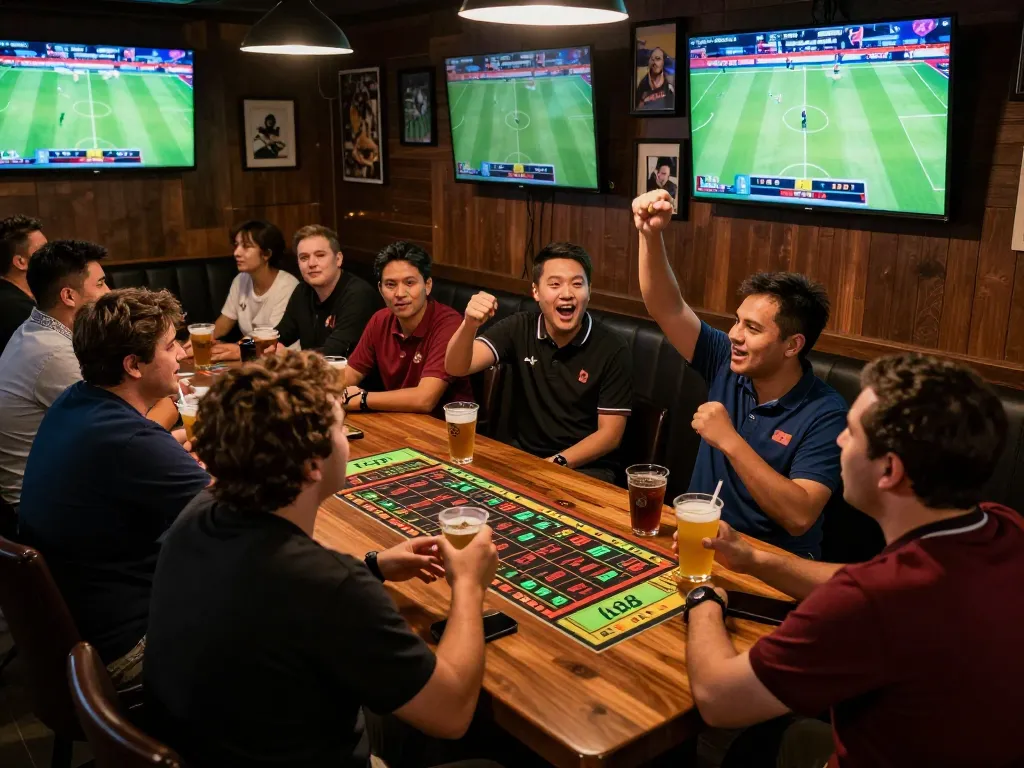A person placing strategic bets on lc88 in an engaging sports bar environment with live matches.