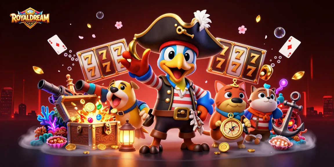 Engage with ROYALDREAM's exciting slot games in a vibrant underwater casino adventure scene.