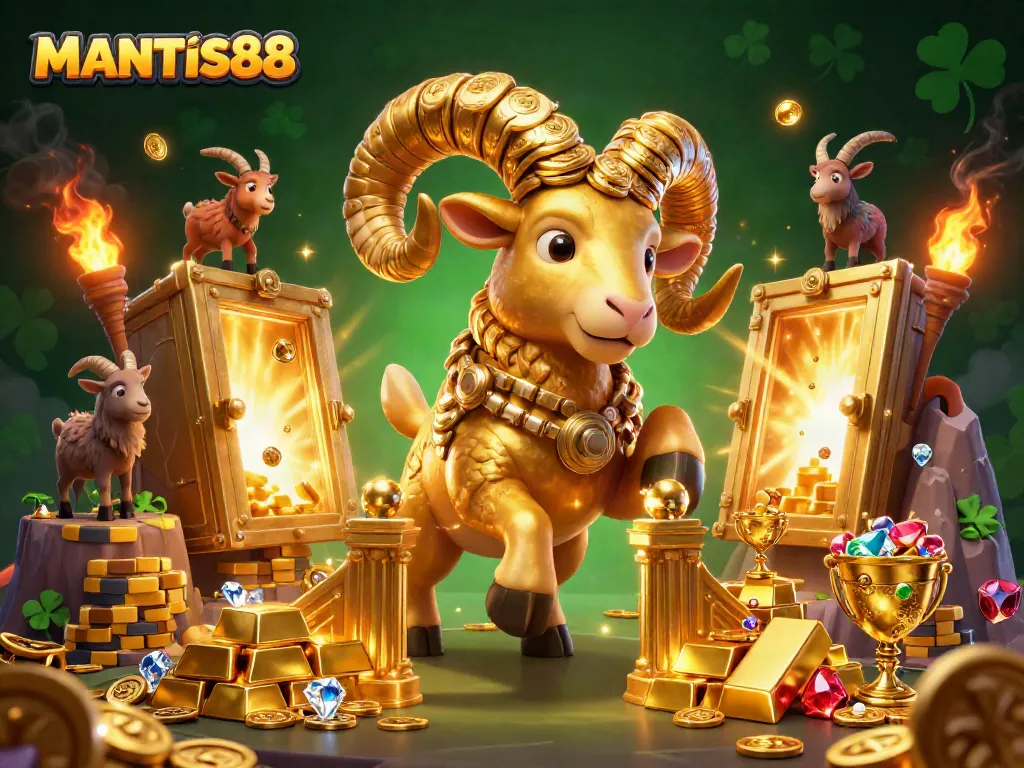 Experience the thrill of winning with MANTIS88 in this vibrant casino scene filled with gold.