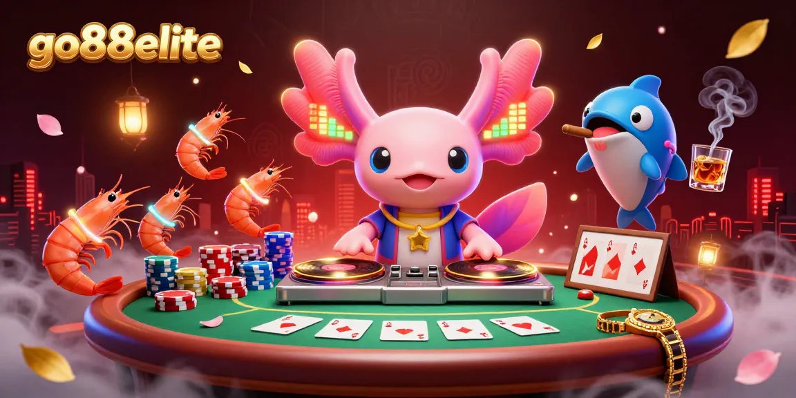 Engage in thrilling gameplay with go88elite as the neon axolotl DJ spins records surrounded by vibrant casino elements.
