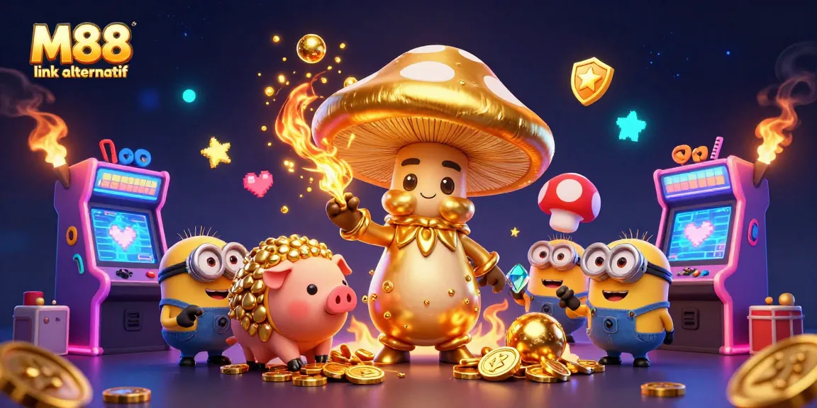 M88 link alternatif offers gamers a vibrant casino experience with golden game elements and magical characters.
