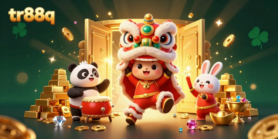 Experience the excitement of tr88q with a vibrant 3D lion dance scene full of treasure and energy.