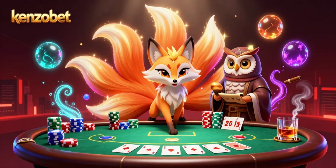 Rasakan keseruan taruhan di kenzobet dengan ilustrasi 3D yang menampilkan fox sembilan ekor dan elemen kasino.