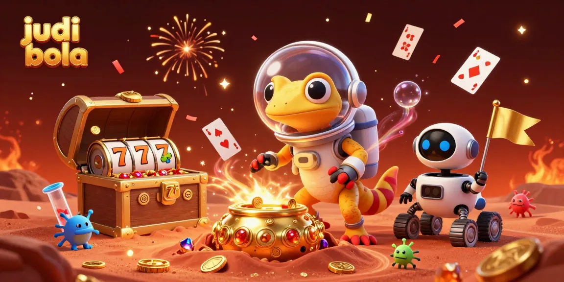 Engage in judi bola online while witnessing a Martian gecko exploring a golden casino on Mars.