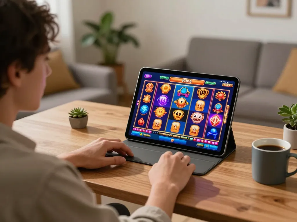Engaging gameplay on link slot gacor displayed on a tablet, showcasing vibrant online gaming