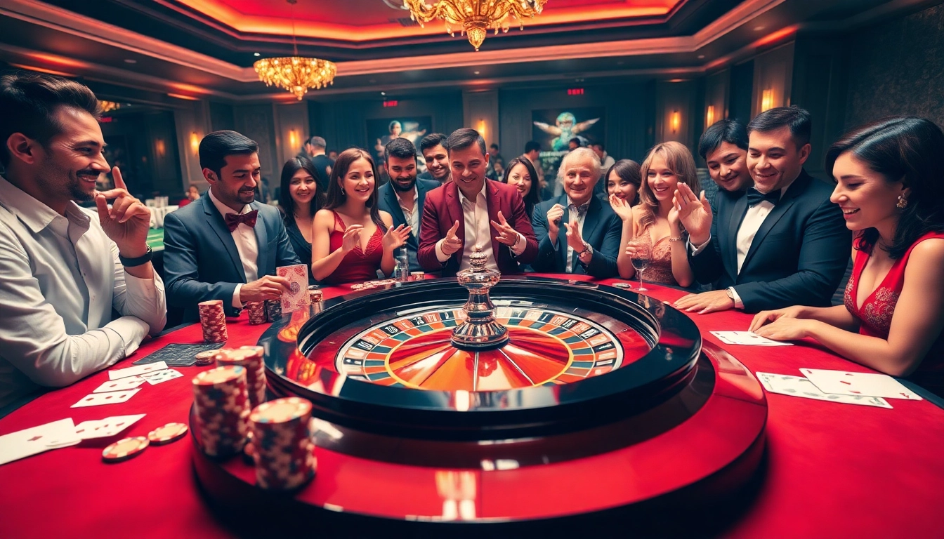 Players celebrating their big win at a roulette table with depo 25 + bonus 25 on display.